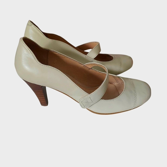 Genuine Leather Elegant Cream Beige Mary Jane Heels European 37 Office Feminine - Picture 9 of 12